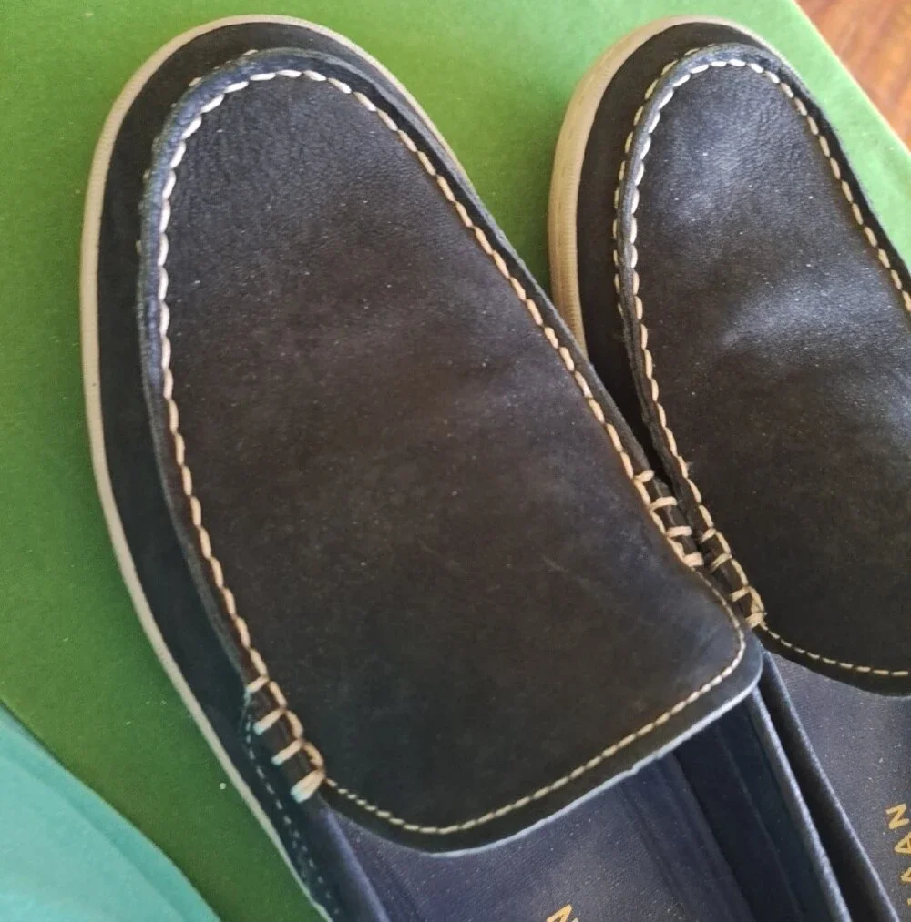Cole Haan Black Suede Slip-On Loafers with Contrast Stitch